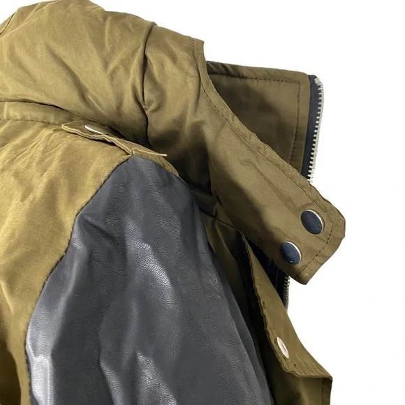 ZARA Olive/Black Utility Parka Jacket Small Vegan Leather